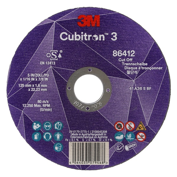   3M™ Cubitron™ 3 Trennscheibe, 87963, 36+, T42, 125 mm x 2,5 mm x 22,23 mm, EN, 25/Pack